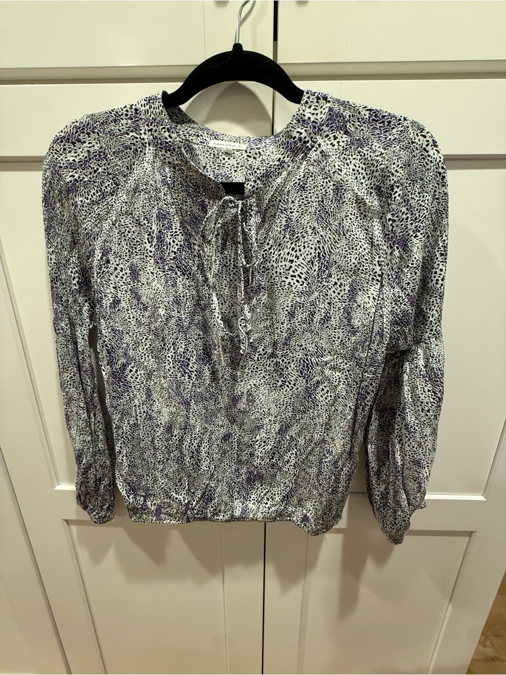 Poupette St. Barth Printed Tie-Neck Blouse in Purple and White